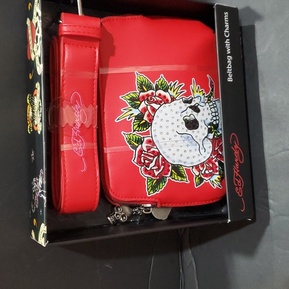 Ed Hardy Handbags - Ed hardy red iconic Ed Hardy studded skull and roses printed belt bag brand new